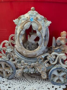 Ornate White & Gold Decorative Carriage with Blue Accent